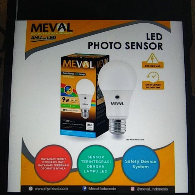 Bohlam LED photo sensor (Sensor Cahaya) 9 Watt MEVAL