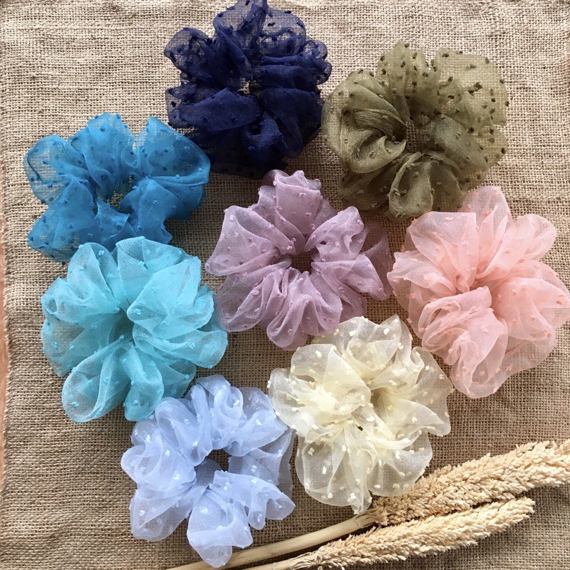 [FREE POUCH] Scrunchies organza ❤️ ikat rambut lucu ❤️ gemes murah organza