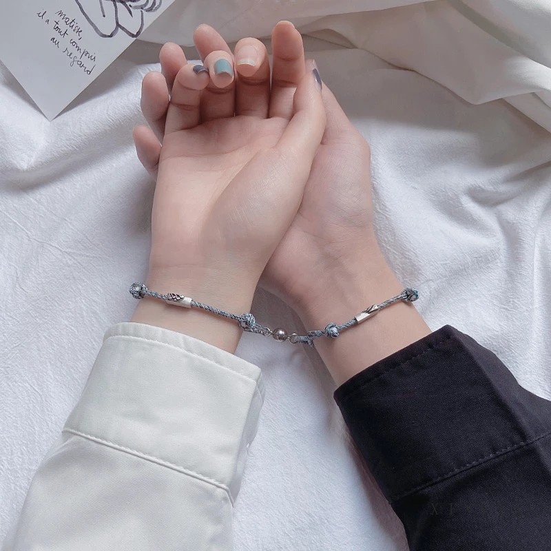 2 Pcs Gelang Tali Buatan Couple Gelang Tangan Model Kepang Dengan Magnet Untuk Pasangan