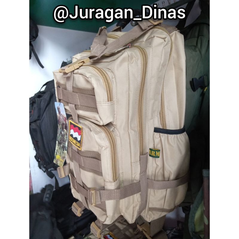 BAGPACK RANSEL PUNGGUNG TNI POLRI ABRI TENTARA AMRY MILITER TAN CREM COKLAT ANTI AIR CORDURA