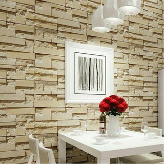 Wallpaper Dinding 3D BATU ALAM CREAM B Sticker Tembok Dapur Teras Kamar