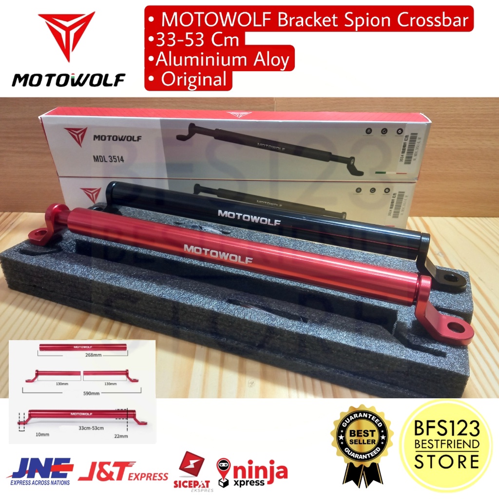 MOTOWOLF Bracket Spion Crossbar Multifungsi 33-53 Cm Aluminium Aloy