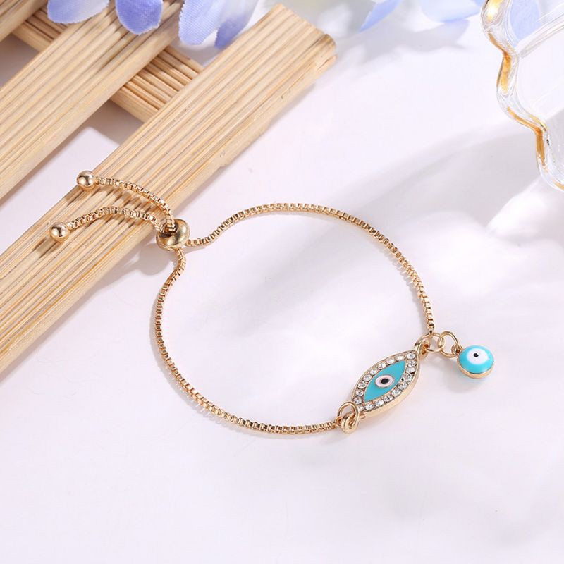 Glitter Turkish Lucky Blue Crystal Evil Eye Bracelets Handmade Gold Chains Lucky Jewelry