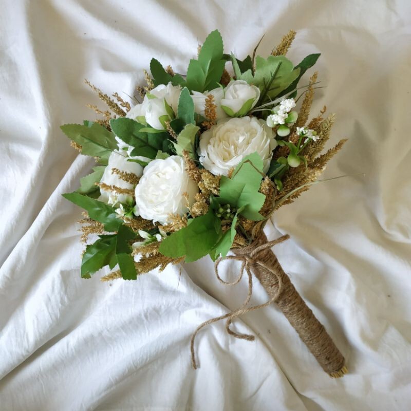 Rustik Buket Bunga Putih Wedding | Bouquet Rustic Wedding White Flower Jawan