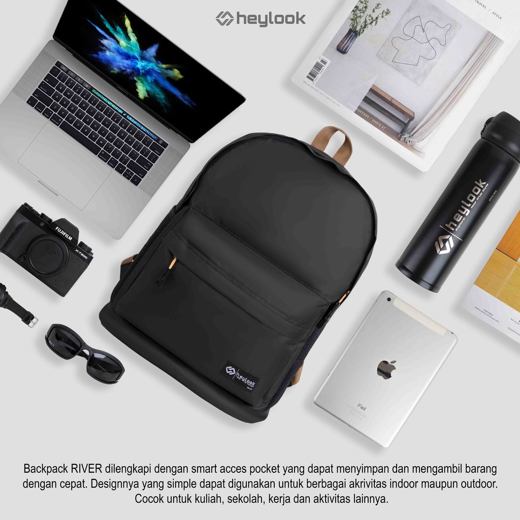 Tas Ransel Sekolah Kuliah Kampus Kerja Kantor Polos Murah Tas Waterproof Distro Backpack Tas Punggung Gendong Pria Wanita Full Black