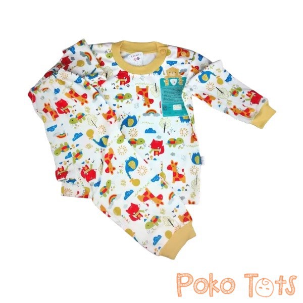 Libby Setelan Piyama Baby Kaos dan Celana Panjang Kancing Pundak Ukuran Besar Motif Animal