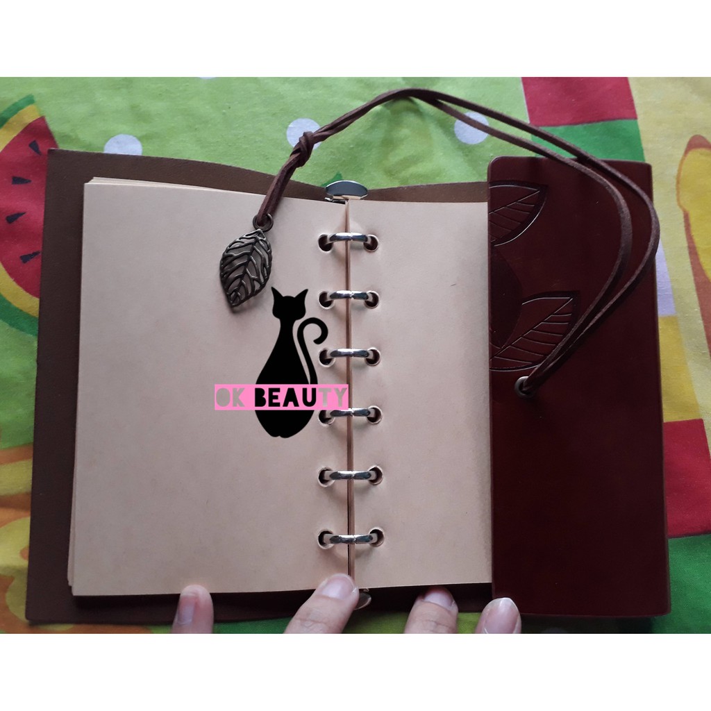 BINDER KULIT B7 + ISI MOTIF LEAF DAUN MURAH BUKU AGENDA NOTEBOOK VINTAGE NOTE CATATAN RETRO