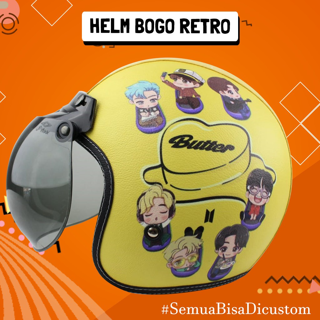 Helm Bogo Retro Kulit Dewasa Special Edition Butter BTS Free Tambah Nama