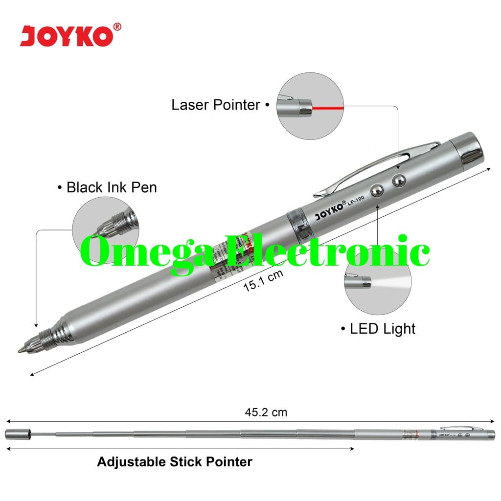 Joyko LP-100 Ball Pen Laser Pointer 4 In 1 Laser Senter Pulpen LP 100