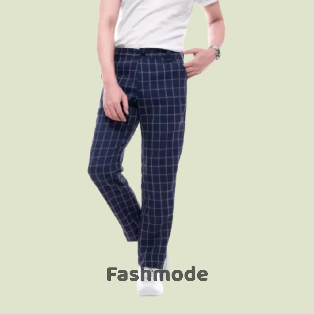 {TERBARU} Tartan Pants Pria Trousers Slimfit Tartan Grey Navy 29-34 Celana Panjang tartan hitam