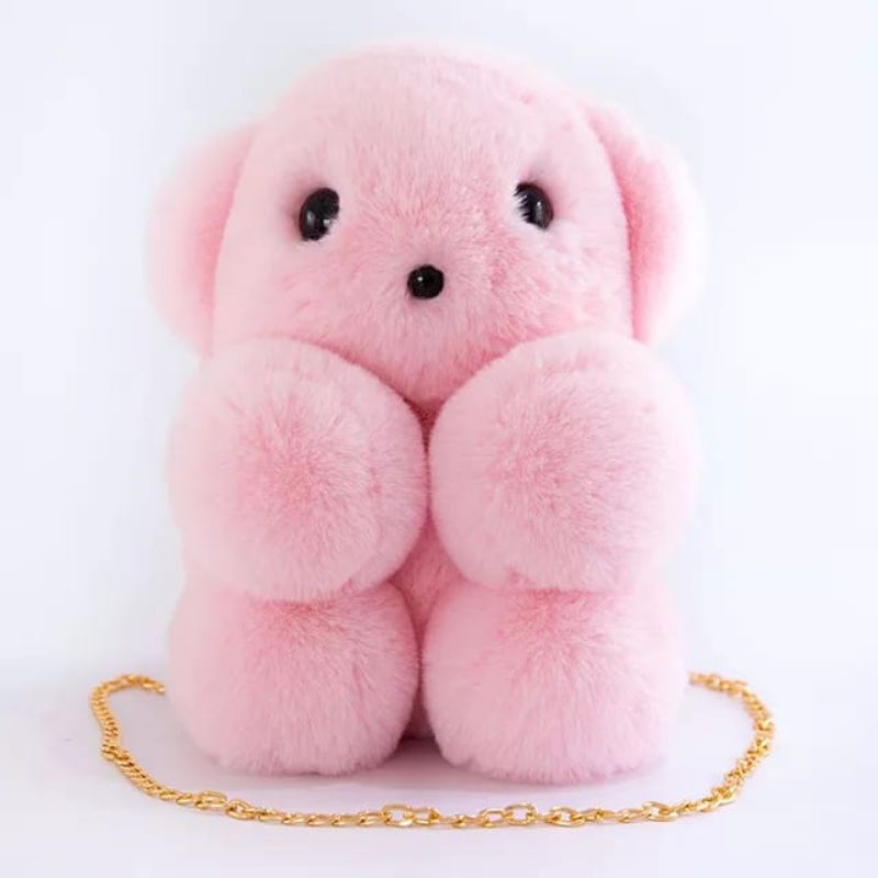 Tas Teddy Bear Pink dan Putih Tali Rantai