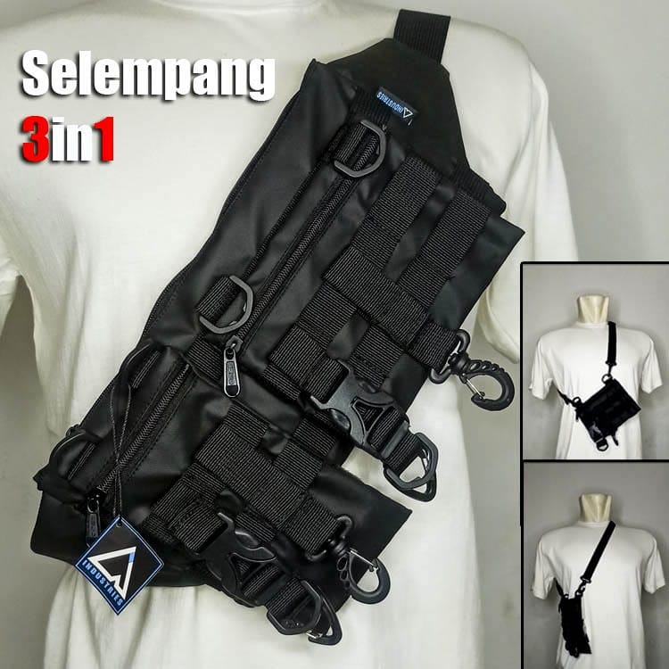 Tas HP Selempang 3IN1 Mini Portebel Tas Selempang Pria Wanita Tactical Kekinian BLACK MATTE
