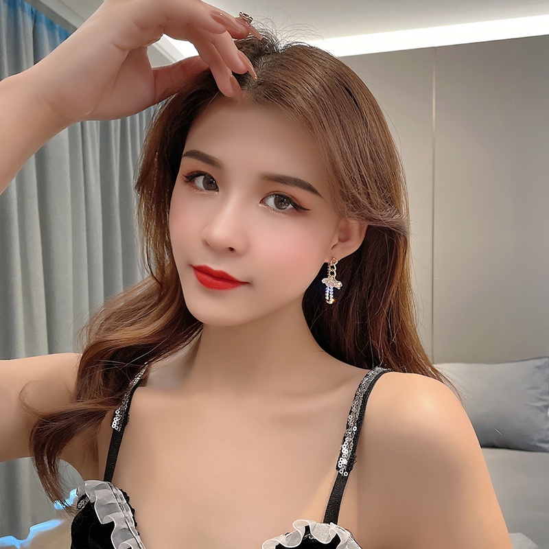 Mutiara Bunga Rantai Berpohon Anting Wanita Korea glitter Berlian Aksesoris