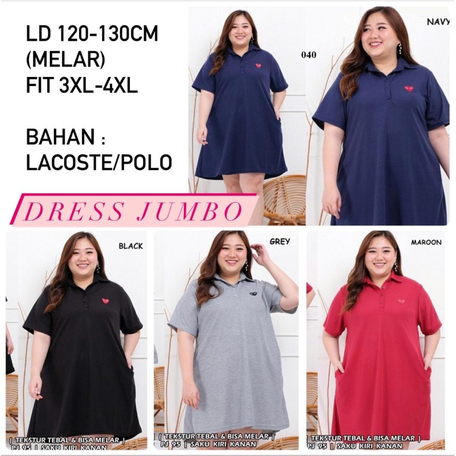 Terlaris Dress Jumbo Wanita cewek size fit XXXL 3XL LD 120 lacoste polo baju santai casual wanita
