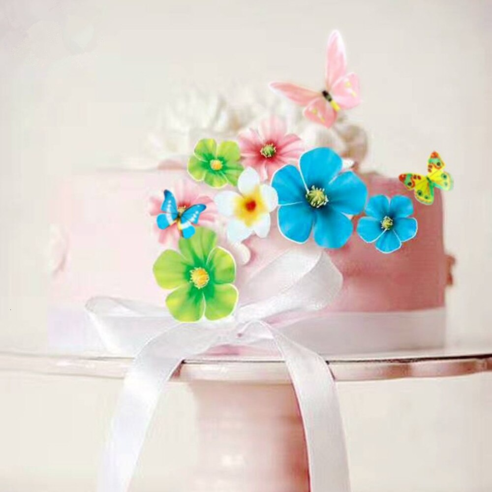 100 / 360pcs Topper Kue Bentuk Bunga Butterfly Untuk Dekorasi Pesta Pernikahan