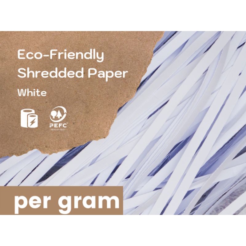 

Eco Friendly White Shredded Paper / Kertas Serut Putih(per 100gram)