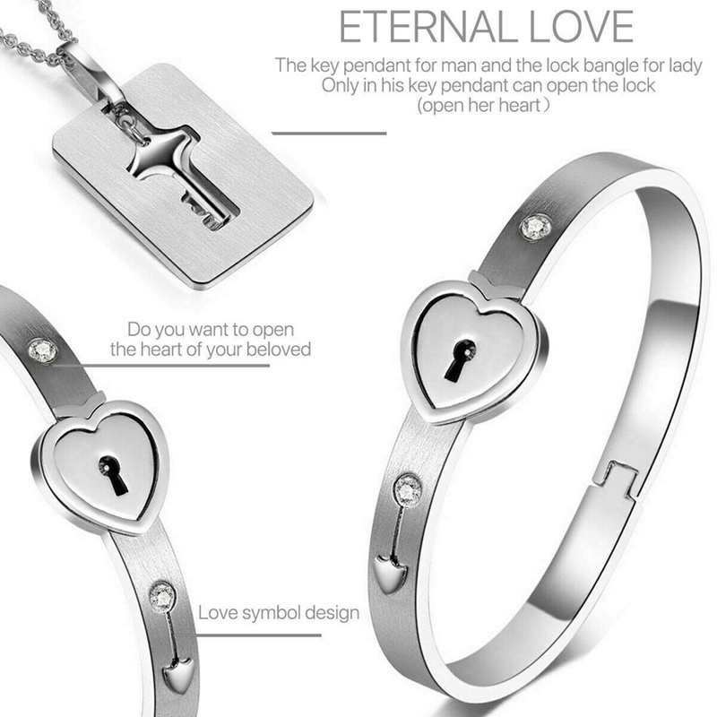 Fancyqube Fancycube Set Kalung Gelang Bangle Liontin Kunci Hati Bahan Titanium Steel Untuk Pasangan