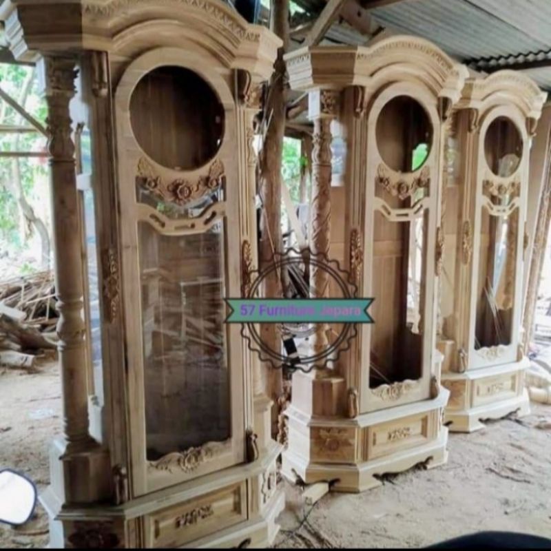 Jam mesjed besar ukir jepara kayu jati mentahan