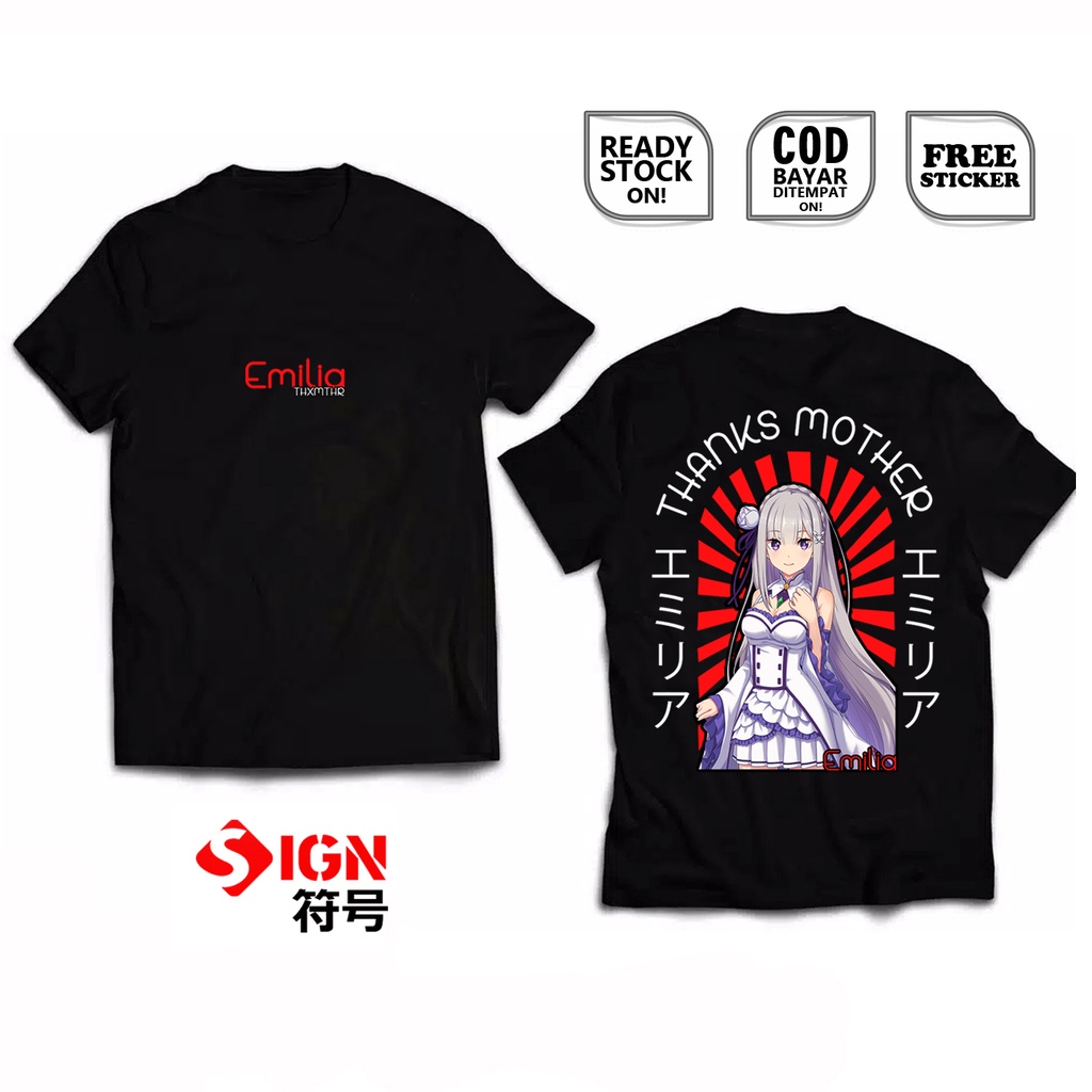 KAOS EMILIA RE ZERO WAIFU ANIME MANGA HYOUKETSU NO MAJA EMIRI KINGDOM OF LUGNICA REM NATSUKI SATELLA ECHIDNA OTAKU WIBU BAJU JEPANG COSPLAY JAPAN CULTURE - SIGN CLOTH