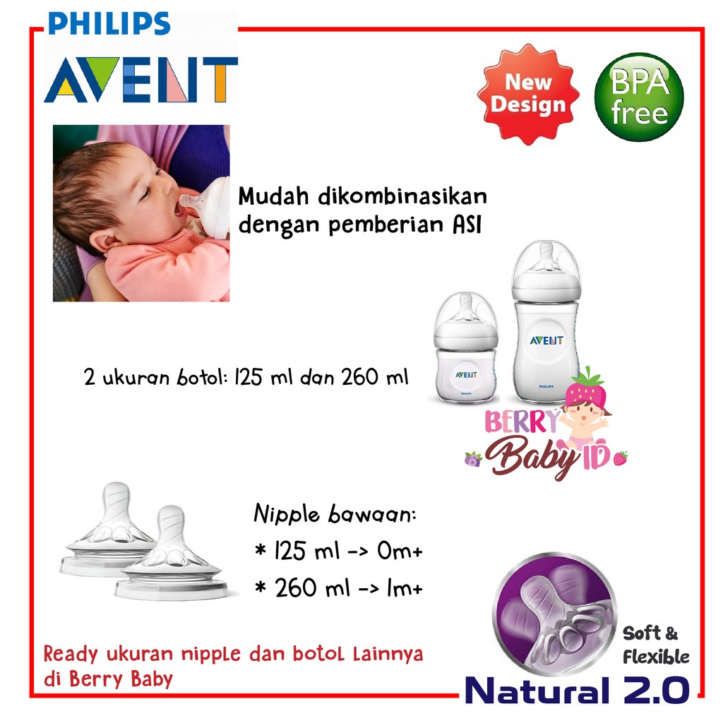 Philips Avent Natural 2 Botol Susu Bayi Twin Pack 125ml 260ml 0m+ 1m+ Berry Mart