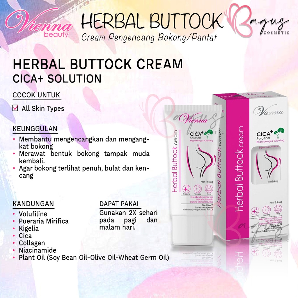 ⭐BAGUS⭐ VIENNA Herbal Buttock Cream 80ml | Cica+ Solution Krim Pengencang Bokong Pantat Mengencangkan