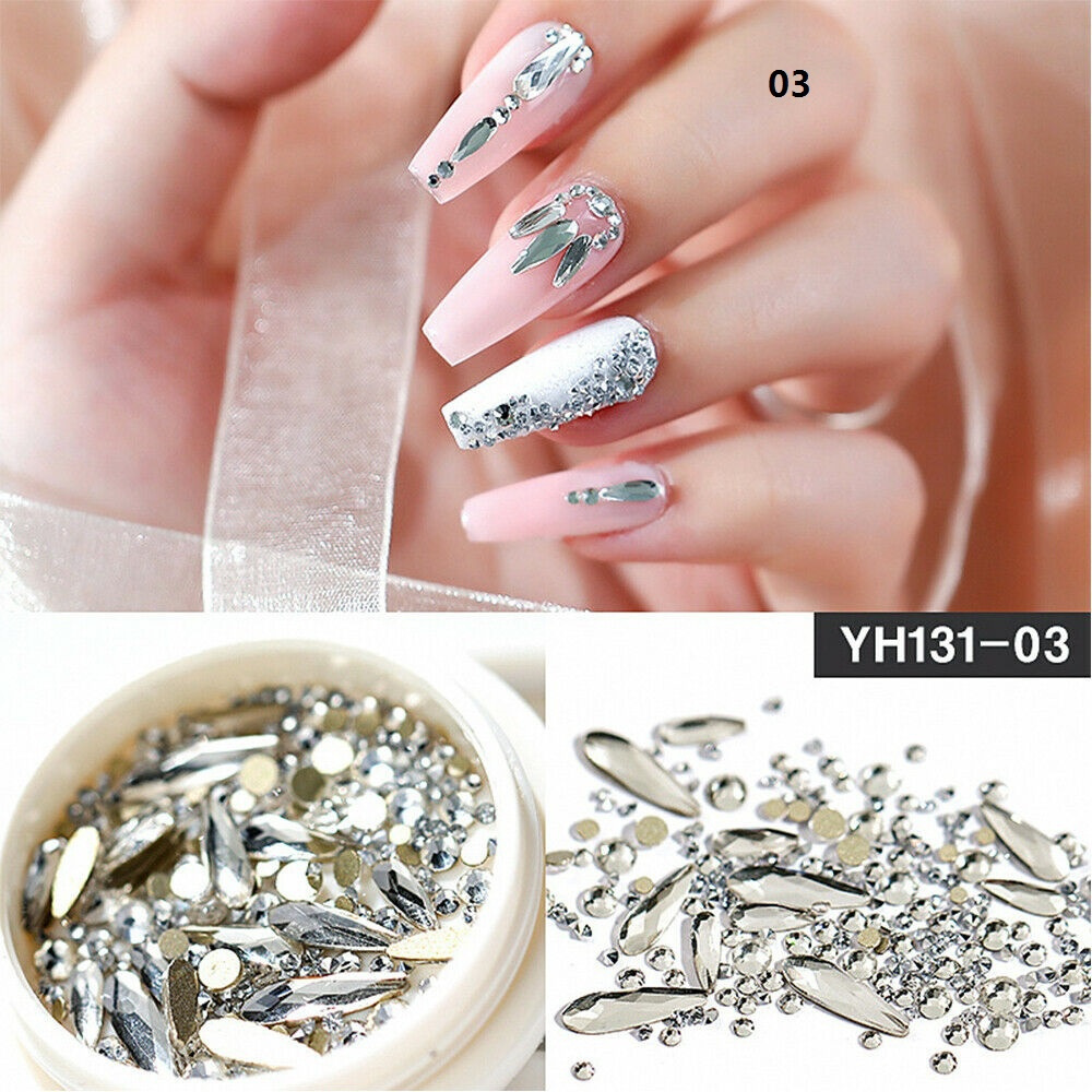 【COD Tangding】1 Box 3D Glitter Rhinestones AB Flat Back Stones Nail Art Decor Gems Mixed Size