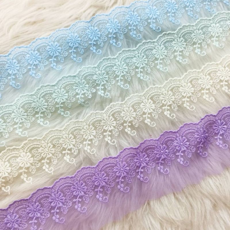 Renda tile tule thile bunga halus dijual per yard (90cm) untuk mukenah hijab gamis khimar