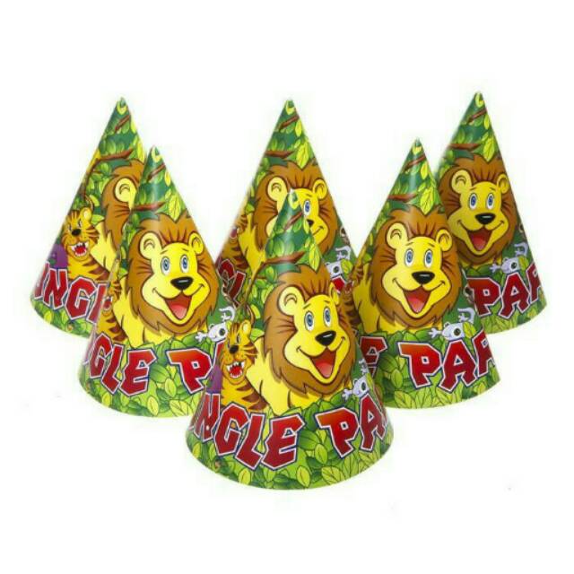 Party Hat/ Topi Pesta Kerucut Motif Jungle Party / Animal / Safari isi 10 pcs