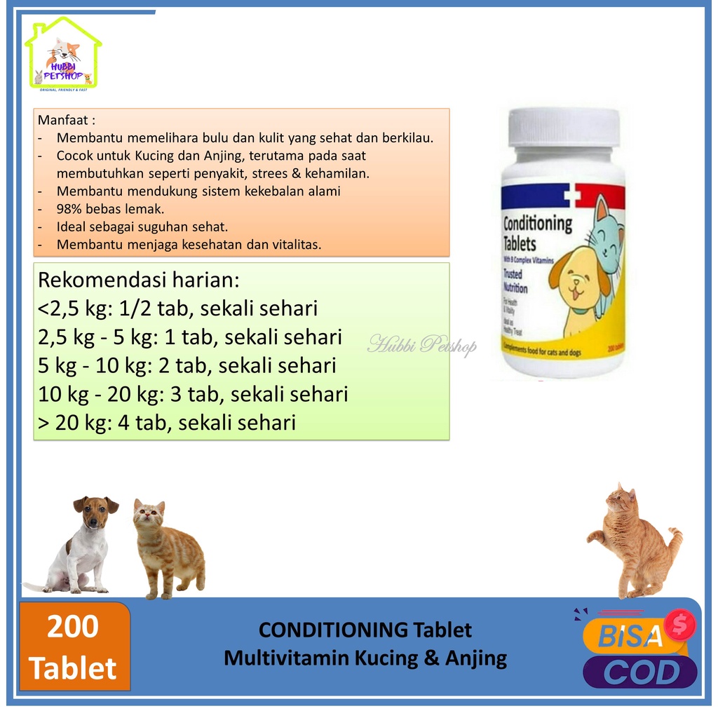 Vitamin Kucing Conditioning tablets Raid-All Vitamin anjing isi 200 tablet