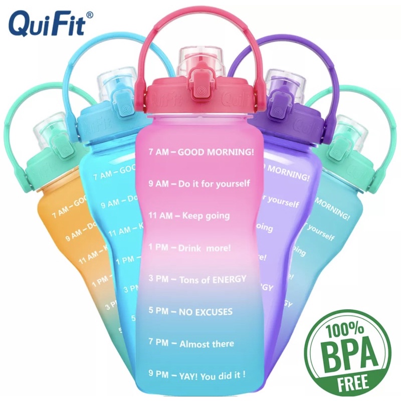 QUIFIT ORIGINAL BOTOL MINUM 2L WAKTU INCLUDE STRAW / BOTOL MINUM PENANDA WAKTU /FREE SIKAT BOTOL/ TUMBLER WAKTU JUMBO