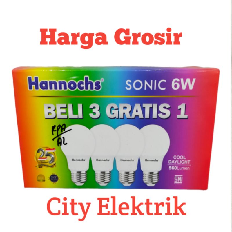 Hannochs Sonic Pack 6 Watt ( Paket 20 Pack ) 1 Dus 80 Pcs / 20 Pack ( Harga Grosir )