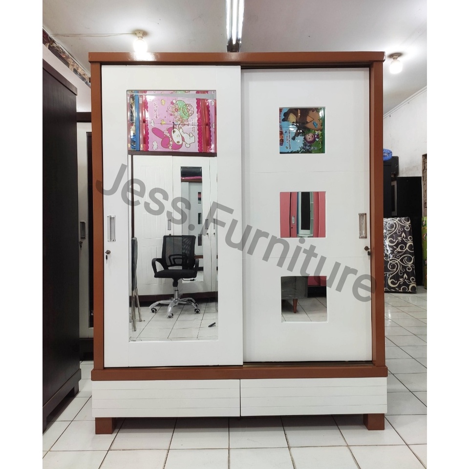 Lemari Baju 2Pintu JUMBO KAYU , Lemari Baju Geser , Lemari Pakaian KAYU , Lemari Baju 2Pintu , Lemar