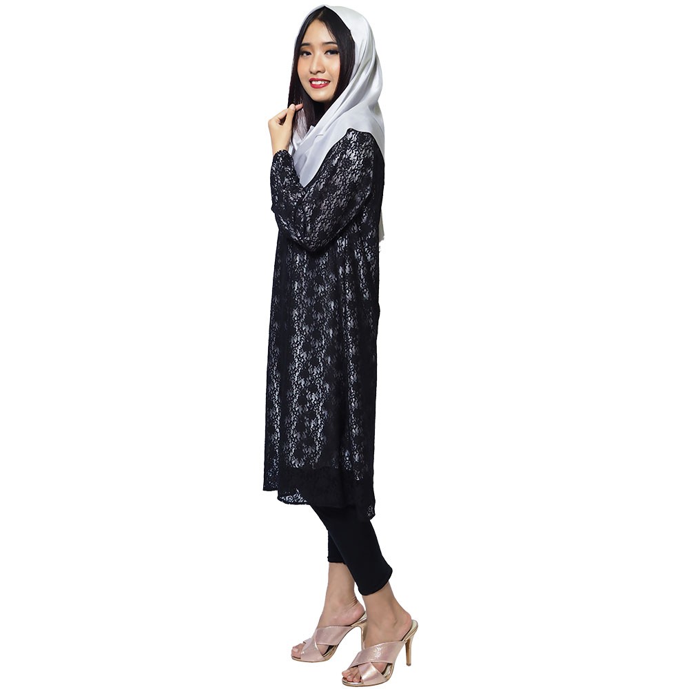 FOLVA tunik baju muslim satin 1137BGM hitam all size