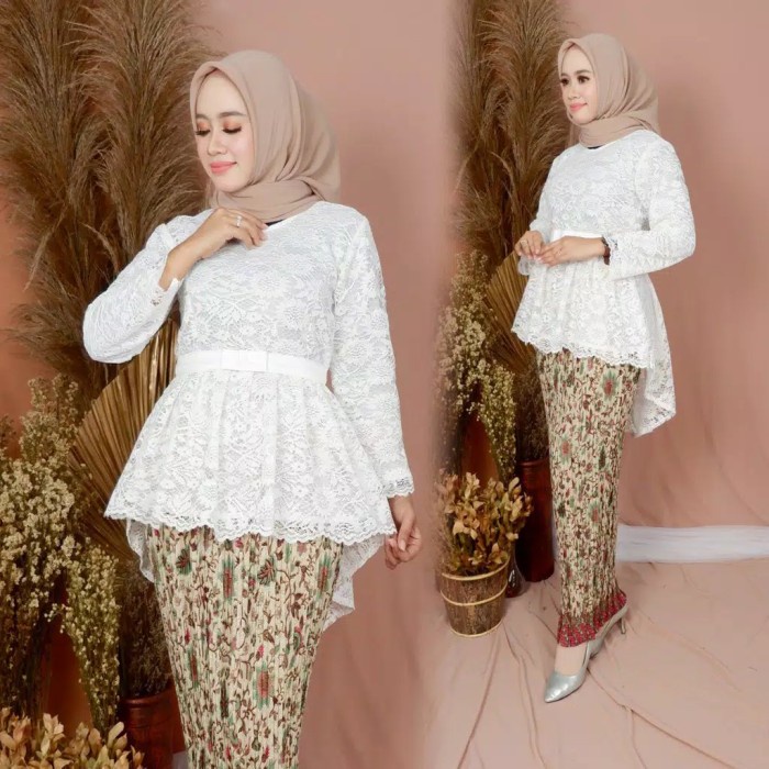 WBS Atasan kebaya brokat aurora atasan kebaya brukat modern baju atasan - Putih, M ORIGINAL