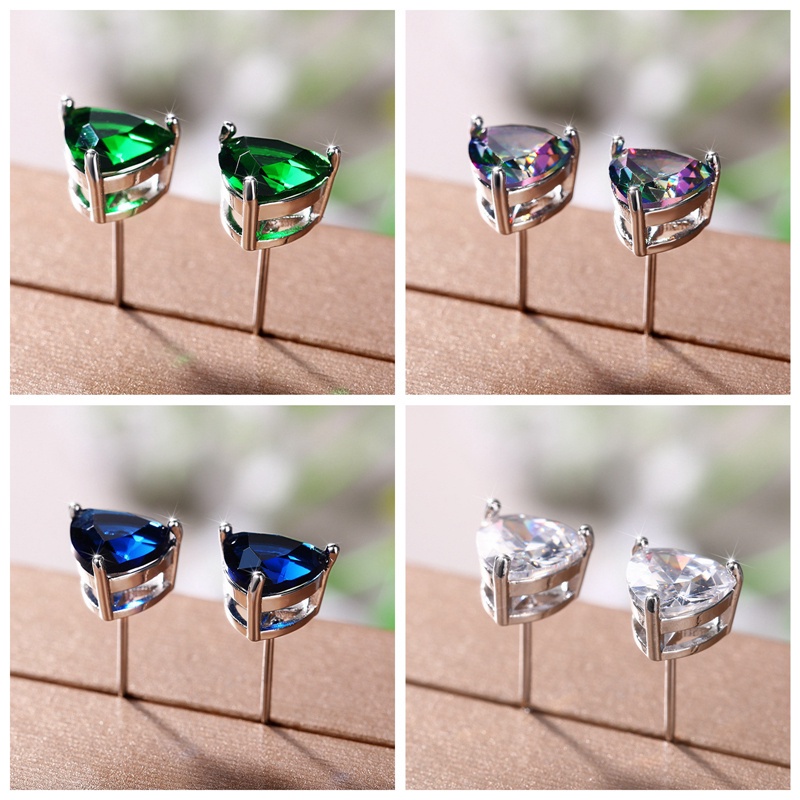 Minimalist Triangular Cubic Zirconia Stud Earrings For Women White/Multicolored/Green/Blue Colors Fashion Girls Jewelry