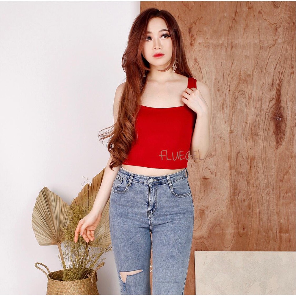 Fluegel Long Mia Crop Top Korea Fashion Atasan Wanita Tank Top Crop Fashion Wanita-RED