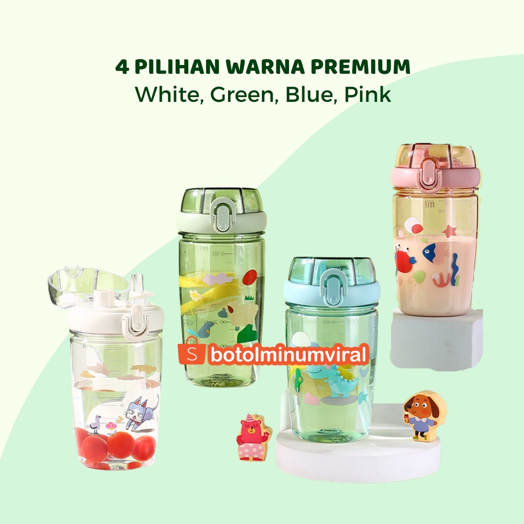 Botol Minum Anak Korea Sedotan 2 in 1 Tali BPA Free 650 ml Anti Tumpah Tebal Premium