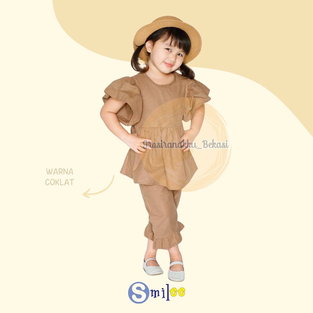 Setelan Anak Linen Smilee Bella Warna Coklat Size 1,2,3,4,5