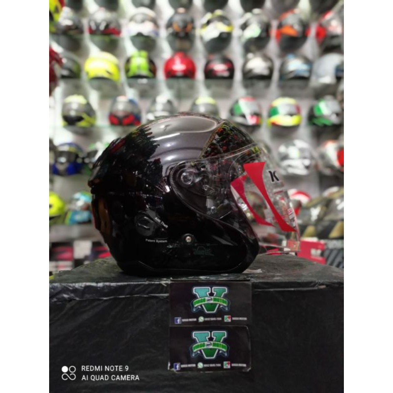 HELM HALF FACE KYT KYOTO R SOLID BLACK GLOSSY KYT KYOTO HITAM ORIGINAL