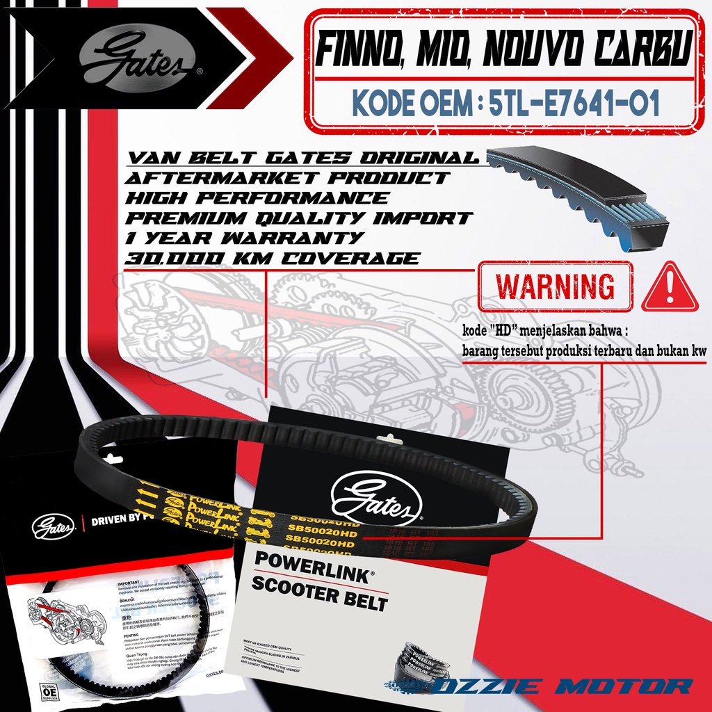 VAN BELT GATES VANBELT V BELT VBELT V-BELT GATES POWERLINK 5TL-E7641-01 | SB82002HMI YAMAHA FINO , MIO , NOUVO CARBU VANBELT RACING 100% ORIGINAL