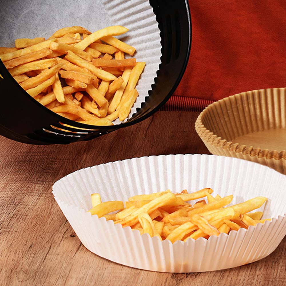 【COD Tangding】50 Pcs / SET Kertas Alas Makanan Kentang Goreng Bentuk Bulat Bahan Silikon Anti Lengket Minyak Untuk Rumah Tangga