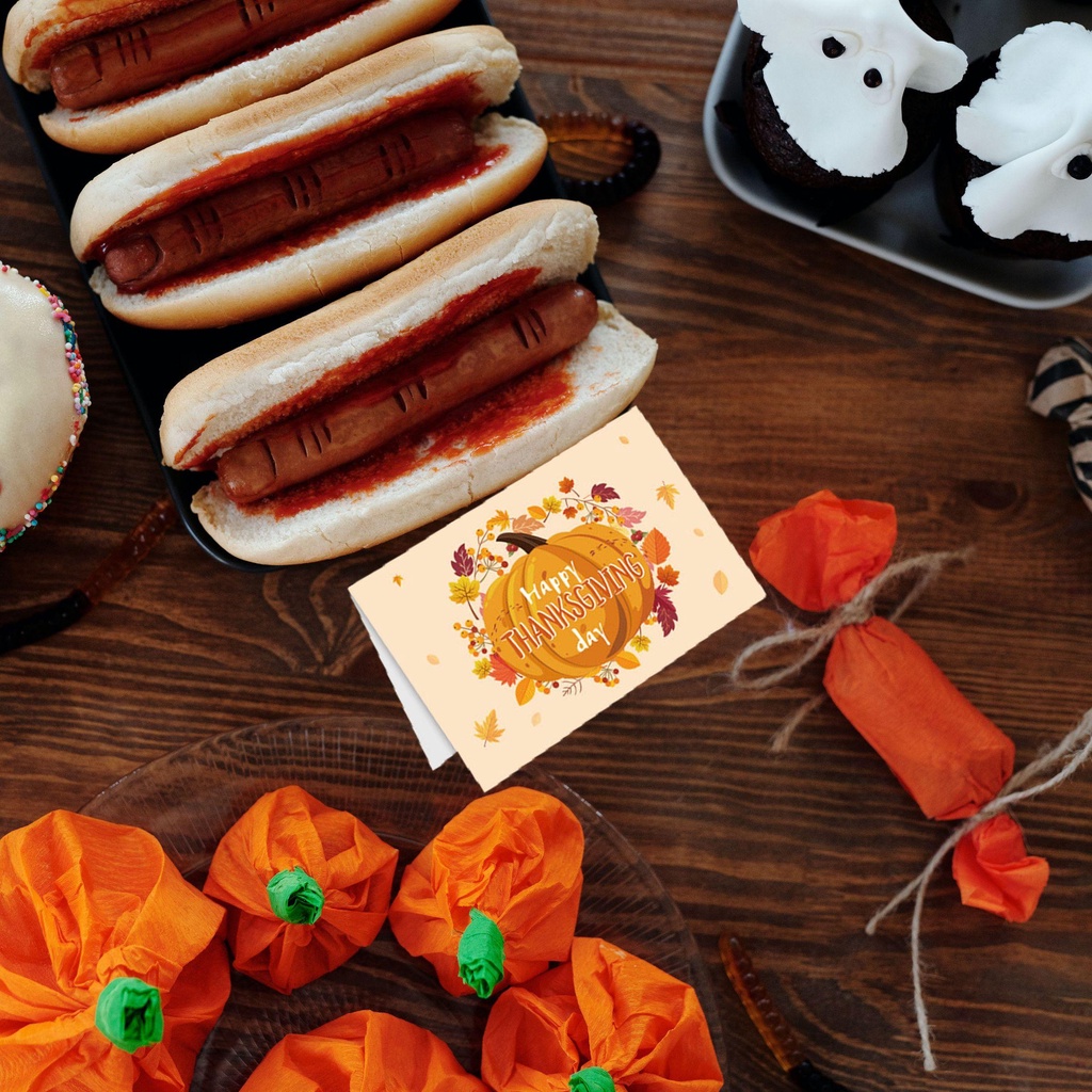 Solighter 8Pcs/set Kartu Ucapan Syukuran Amplop Hari Syukuran Holiday Pumpkin Note Card