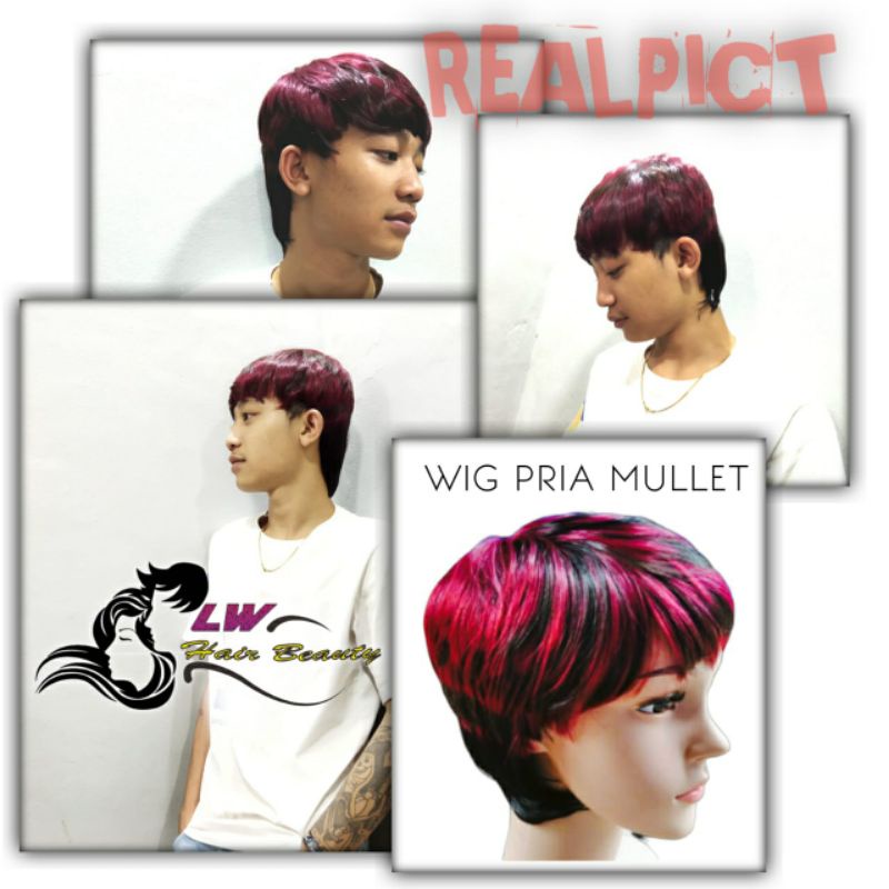 WIG PRIA PENDEK MULLLET MERAH MIX COKLAT