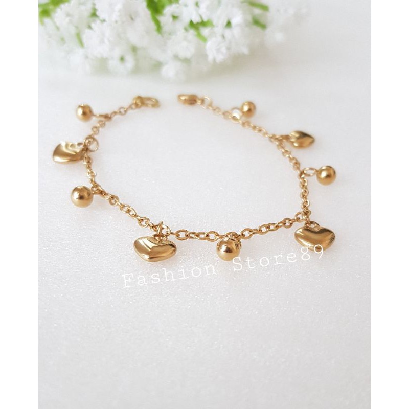 Ready Gelang Love gelang tangan Gold titanium antikarat import fashion jurai