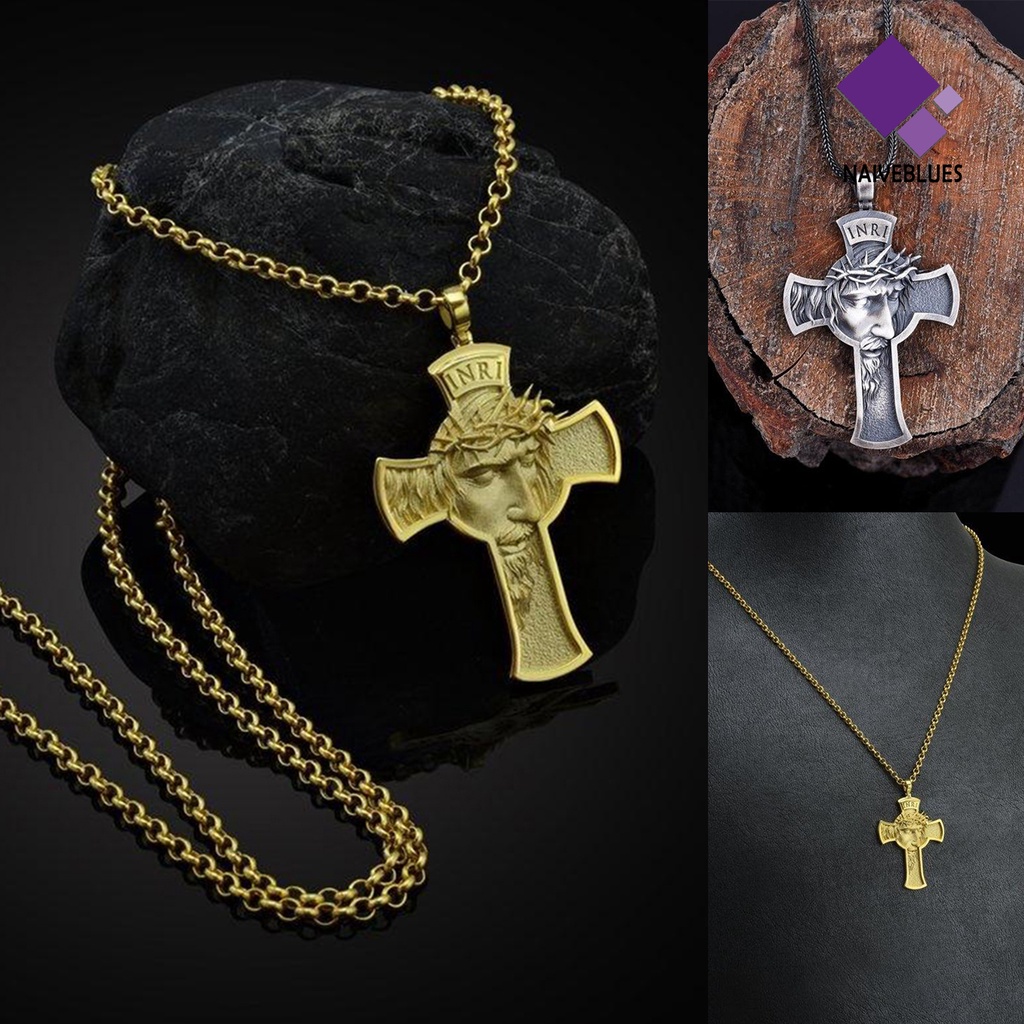 Kalung Liontin Salib Yesus Ukiran Untuk Pria