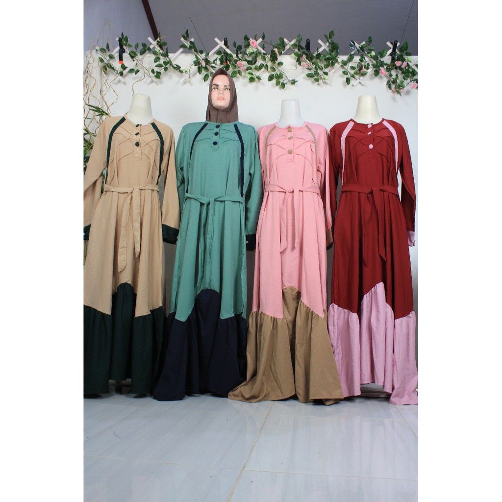 Gamis Tory Burch full kancing LAVINA baju wanita model kancign susun ALVITA