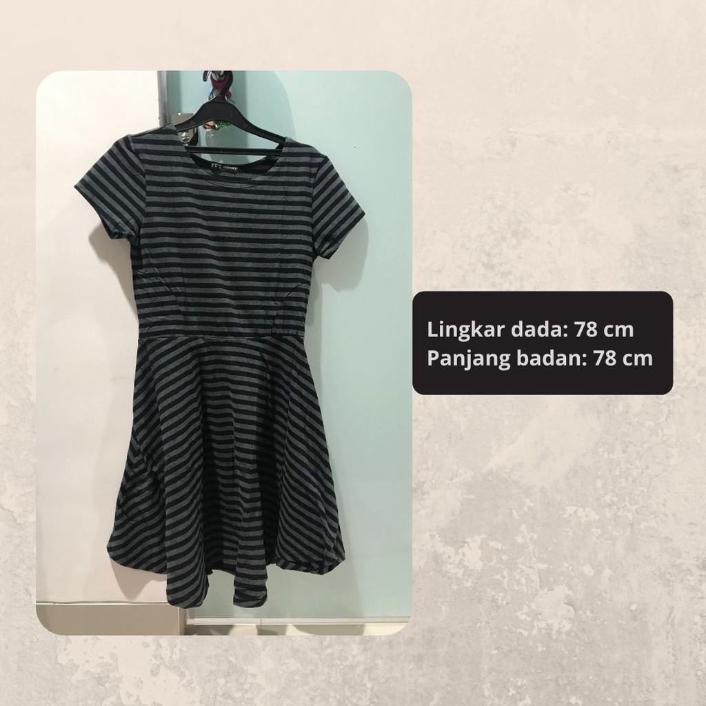 Dress wanita Hammer garis hitam dan abu size M preloved