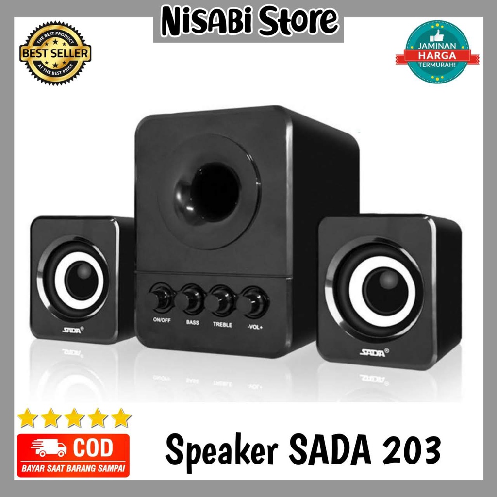 SADA D-203 Speaker Stereo 2.1 with Subwoofer & USB Power, Speaker USB, Speaker Mini USB, Speaker Sub