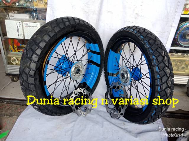 Paketan Velg Supermoto KLX 150 dan DTracker 150 ring 17 Sama Ban Tubles Tromol plus piringan cakram