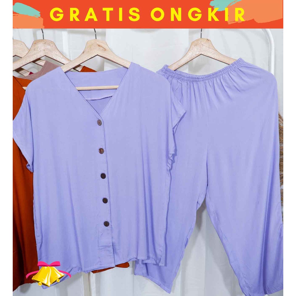 COTTONBELLS CASUAL JUMPSUIT WANITA ALICIA BUTTON SET PANTS (JJ - JS 1722)-5